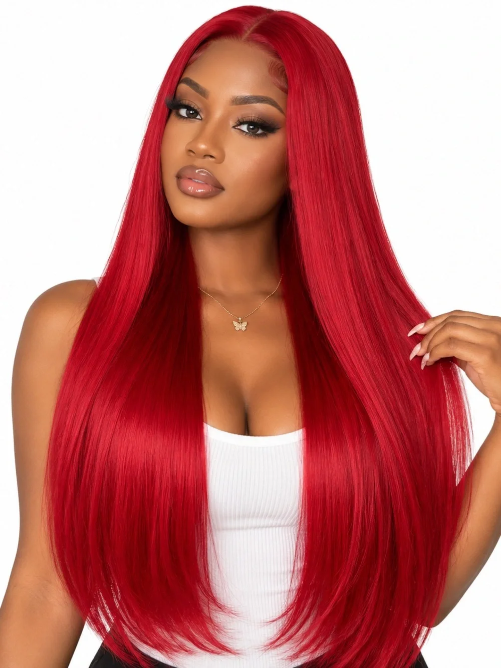 Long Straight Women's Wig in Vibrant Red - Sleek Full Coverage 26 inches long